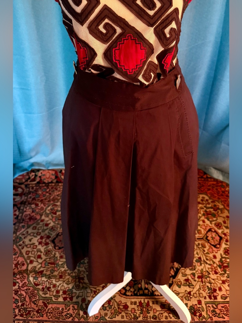 Tory Burch Chocolate Brown A-Line Skirt with Brass Spade Buttons